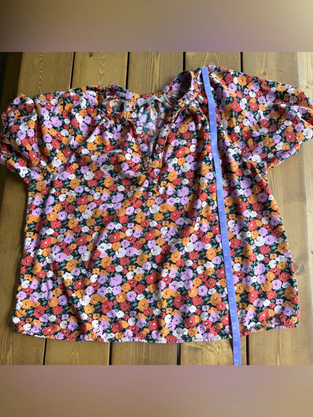 LOFT Floral Puff Sleeve Top Multicolor Cotton Blend XL